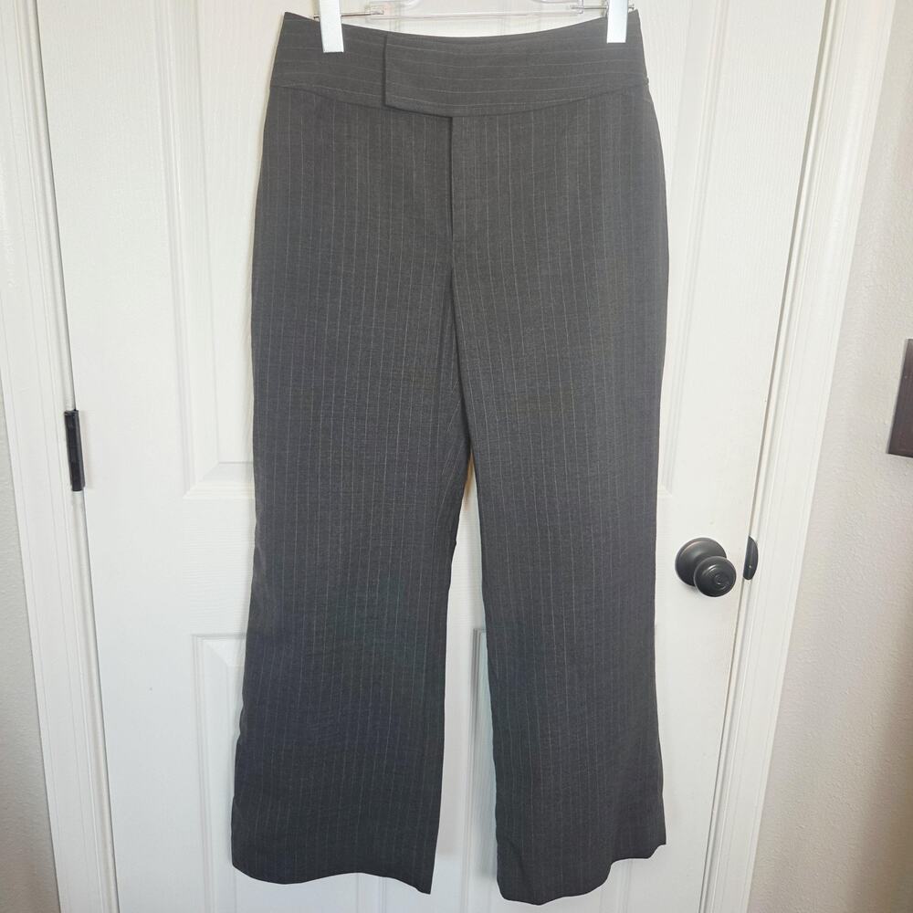 Banana Republic Pant Women 8 Gray Camden Pinstripe Wool Wide Leg Stretch Y2K VTG